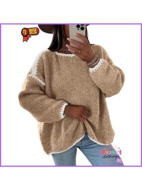 Oversized Chunky Knit Crewneck Long Sleeve Pullover Sweater